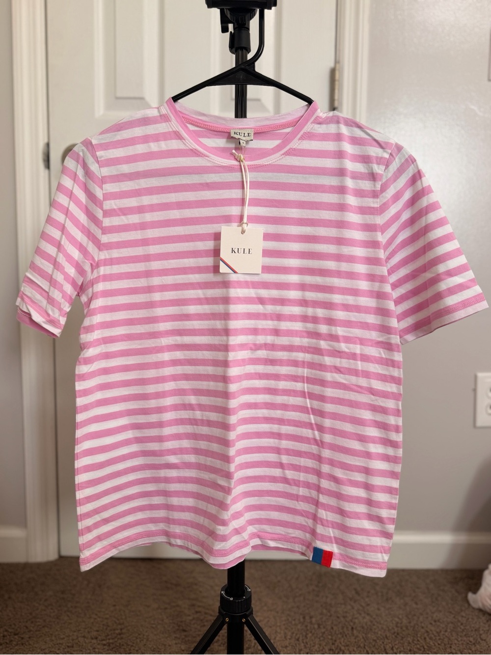 KULE Pink & White Horizontal Stripe Tee